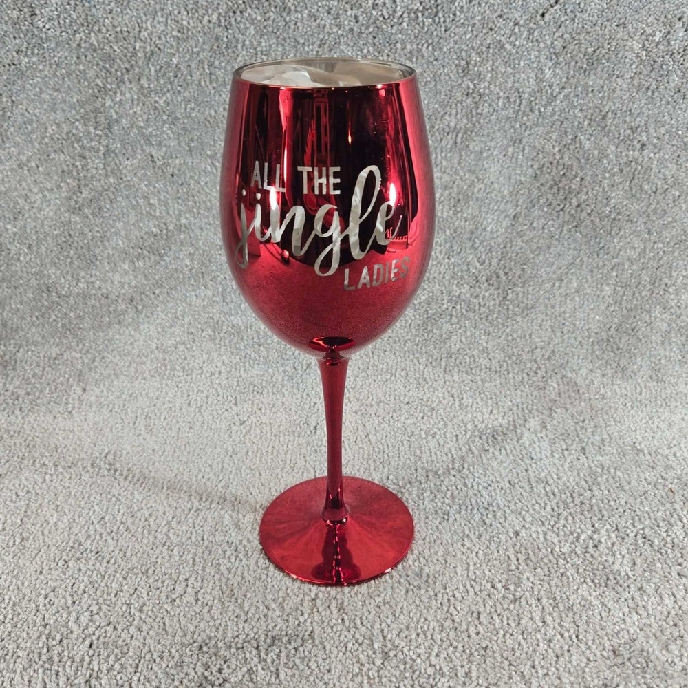 Two's Company Wine Glass Metallic Red All the Jingle Ladies Christmas Holiday
